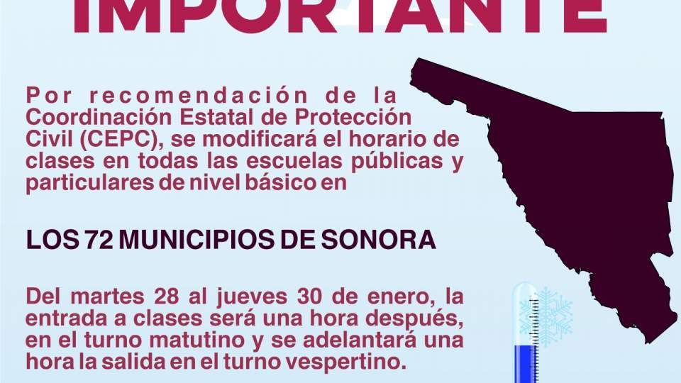 Recomienda Protección Civil modificación de horario de clases en toda la entidad: SEC