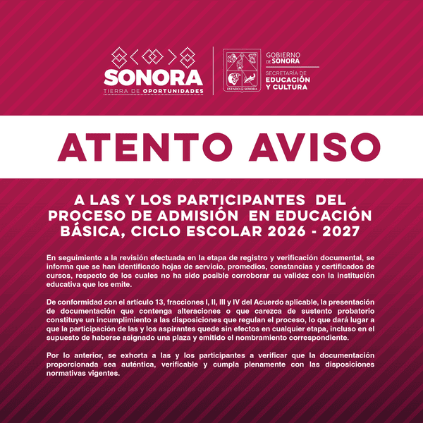 Proceso de Admisión en Educación Básica, ciclo escolar 2026-2027